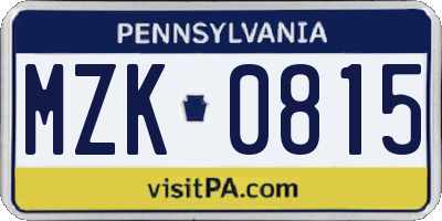 PA license plate MZK0815