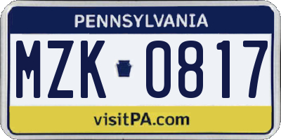 PA license plate MZK0817
