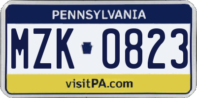 PA license plate MZK0823