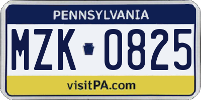 PA license plate MZK0825