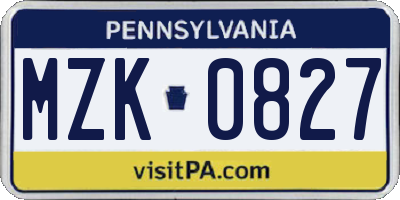 PA license plate MZK0827