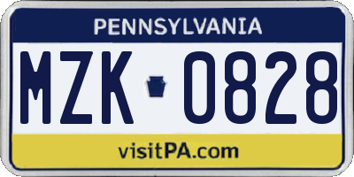 PA license plate MZK0828
