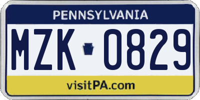 PA license plate MZK0829