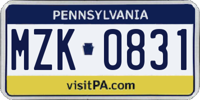 PA license plate MZK0831