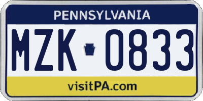 PA license plate MZK0833