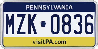 PA license plate MZK0836