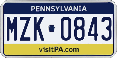 PA license plate MZK0843