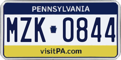PA license plate MZK0844