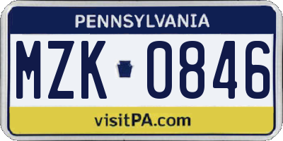 PA license plate MZK0846