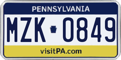 PA license plate MZK0849