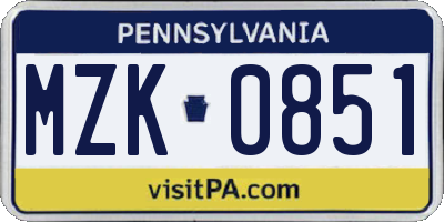 PA license plate MZK0851