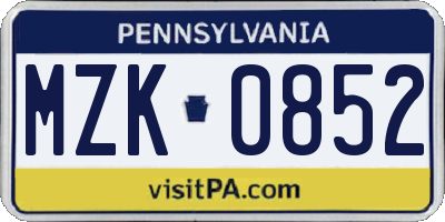 PA license plate MZK0852