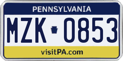 PA license plate MZK0853