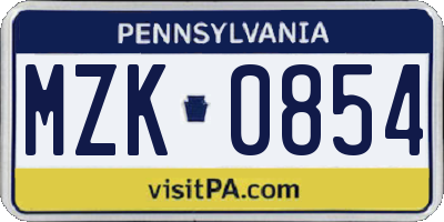 PA license plate MZK0854