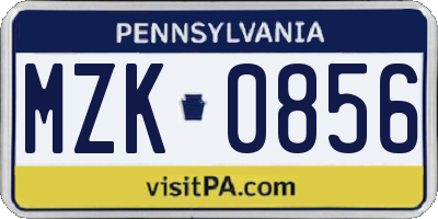 PA license plate MZK0856