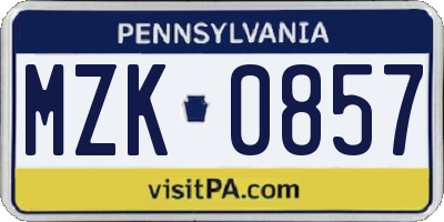 PA license plate MZK0857