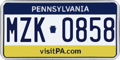 PA license plate MZK0858
