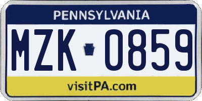 PA license plate MZK0859