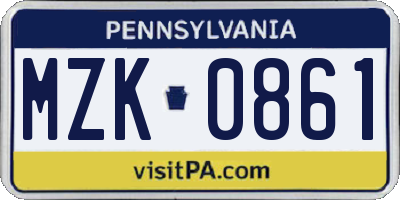 PA license plate MZK0861