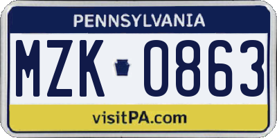 PA license plate MZK0863
