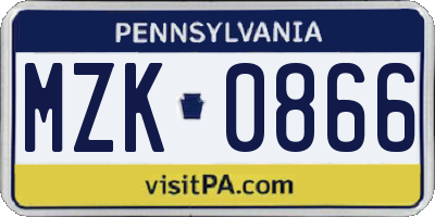 PA license plate MZK0866