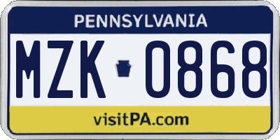 PA license plate MZK0868