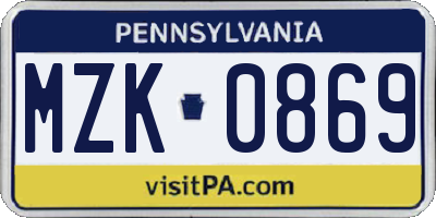 PA license plate MZK0869