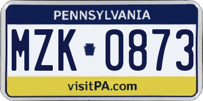 PA license plate MZK0873