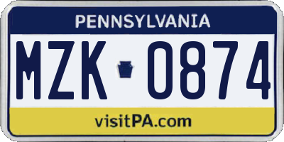 PA license plate MZK0874