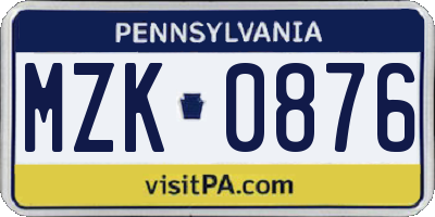 PA license plate MZK0876