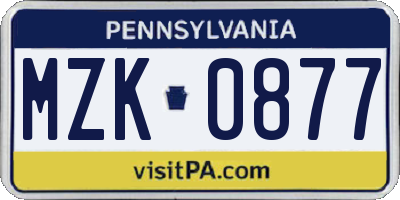 PA license plate MZK0877