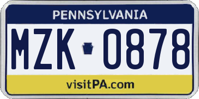 PA license plate MZK0878