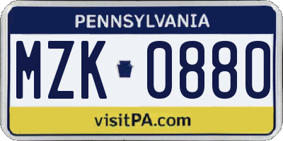 PA license plate MZK0880