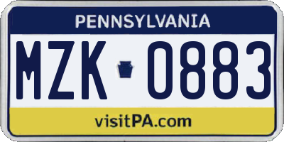 PA license plate MZK0883