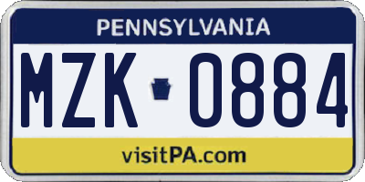 PA license plate MZK0884