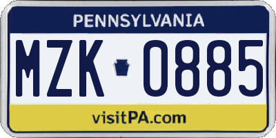 PA license plate MZK0885