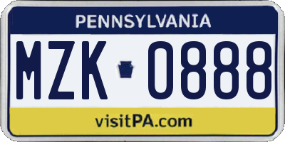 PA license plate MZK0888