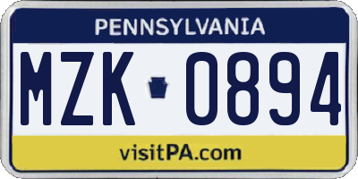 PA license plate MZK0894