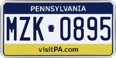 PA license plate MZK0895