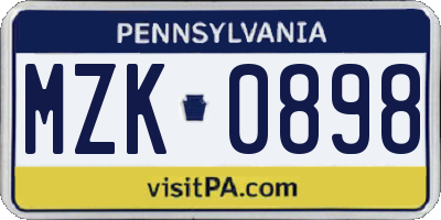 PA license plate MZK0898