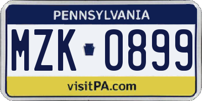 PA license plate MZK0899