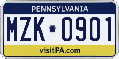 PA license plate MZK0901