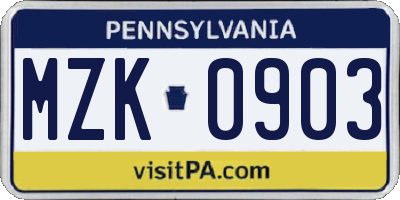 PA license plate MZK0903