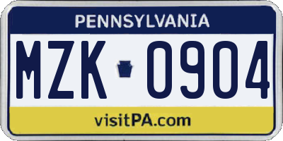 PA license plate MZK0904