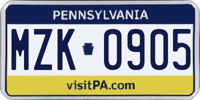 PA license plate MZK0905