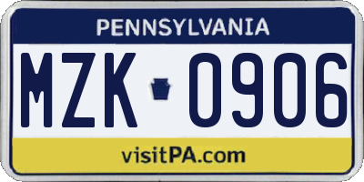 PA license plate MZK0906