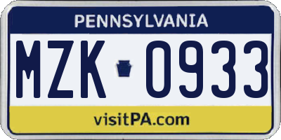 PA license plate MZK0933