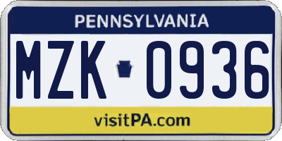 PA license plate MZK0936