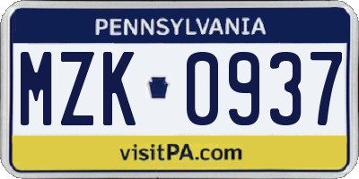 PA license plate MZK0937