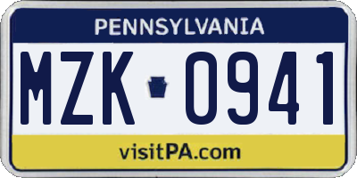 PA license plate MZK0941
